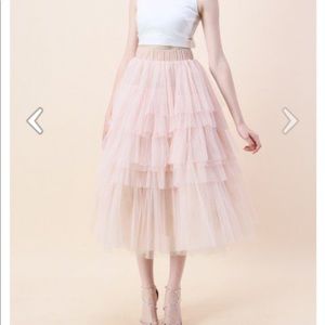 Chicwish Love Me Layered Tulle Skirt in Nude Pink
